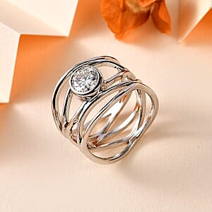 Moissanite Multi Shank Ring in Platinum Over Sterling Silver (Size 6.0) 1.20 ctw