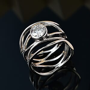 Moissanite Multi Shank Ring in Platinum Over Sterling Silver (Size 6.0) 1.20 ctw