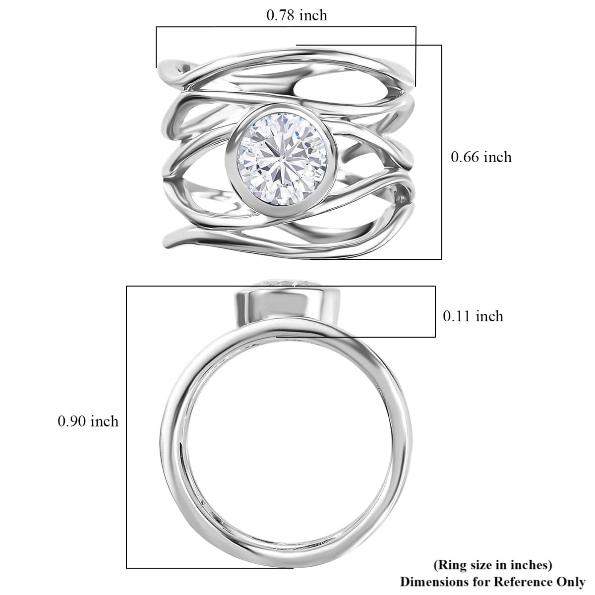 Moissanite Multi Shank Ring in Platinum Over Sterling Silver (Size 6.0) 1.20 ctw image number 6