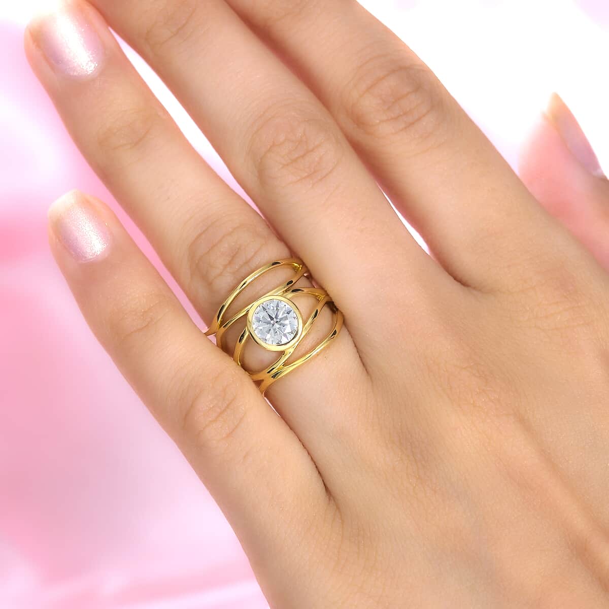 Moissanite Multi Shank Ring in Vermeil Yellow Gold Over Sterling Silver (Size 5.0) 1.20 ctw image number 3