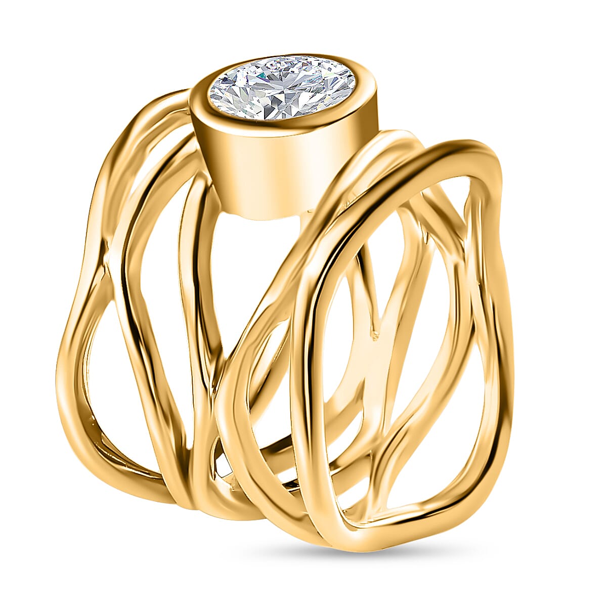 Moissanite (Rnd 7mm) Multi Shank Ring in Platinum Over Sterling Silver (Size 10.0) 1.20 ctw image number 4
