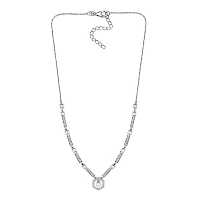Fresh Water Pearl and Moissanite 0.90 ctw Necklace in Platinum Over Sterling Silver 18 Inches