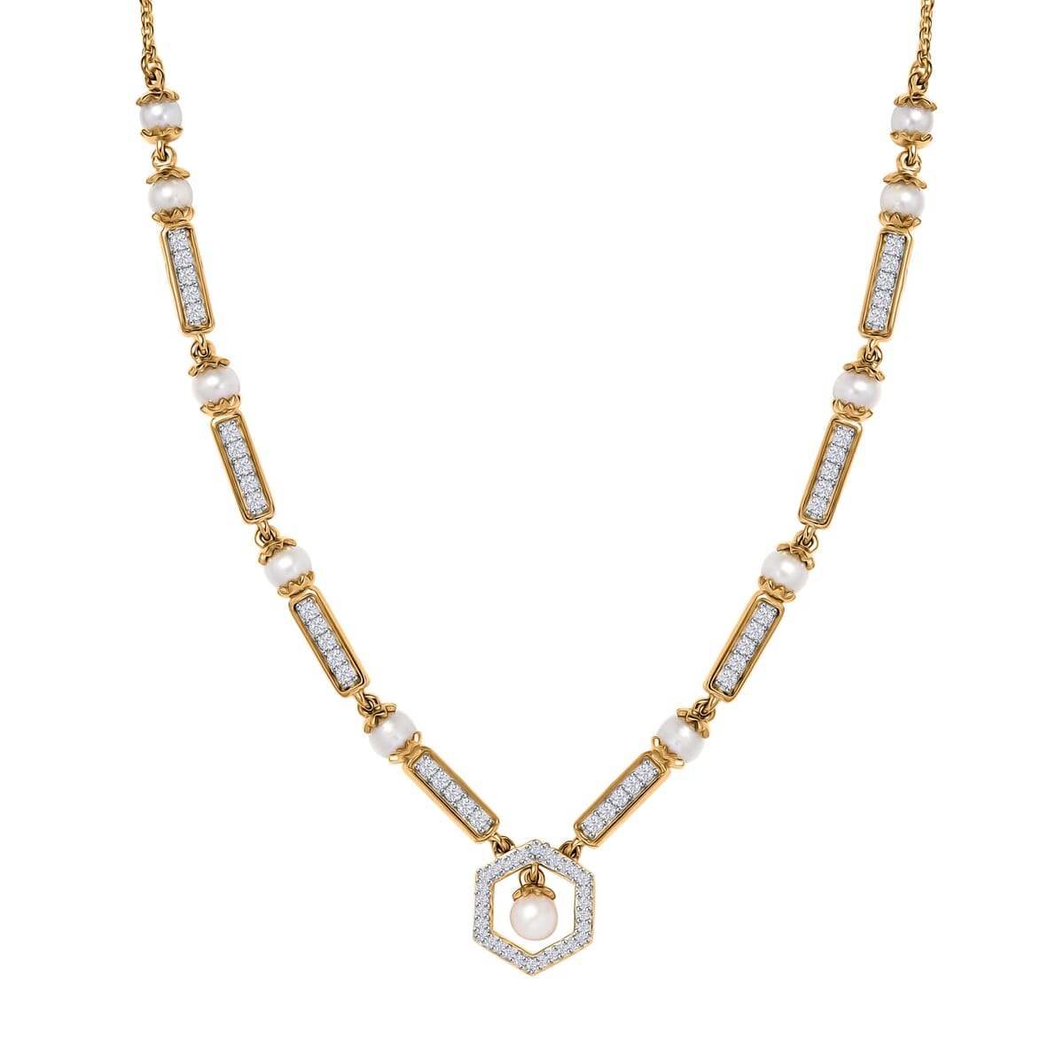 Fresh Water Pearl and Moissanite 0.90 ctw Necklace in Vermeil Yellow Gold Over Sterling Silver 18 Inches image number 0