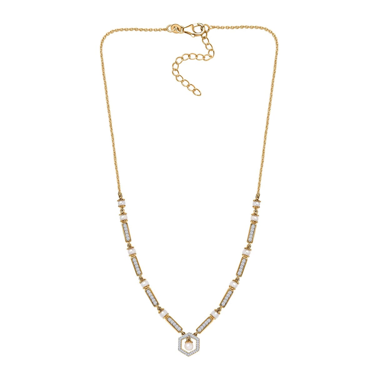 Fresh Water Pearl and Moissanite 0.90 ctw Necklace in Vermeil Yellow Gold Over Sterling Silver 18 Inches image number 3