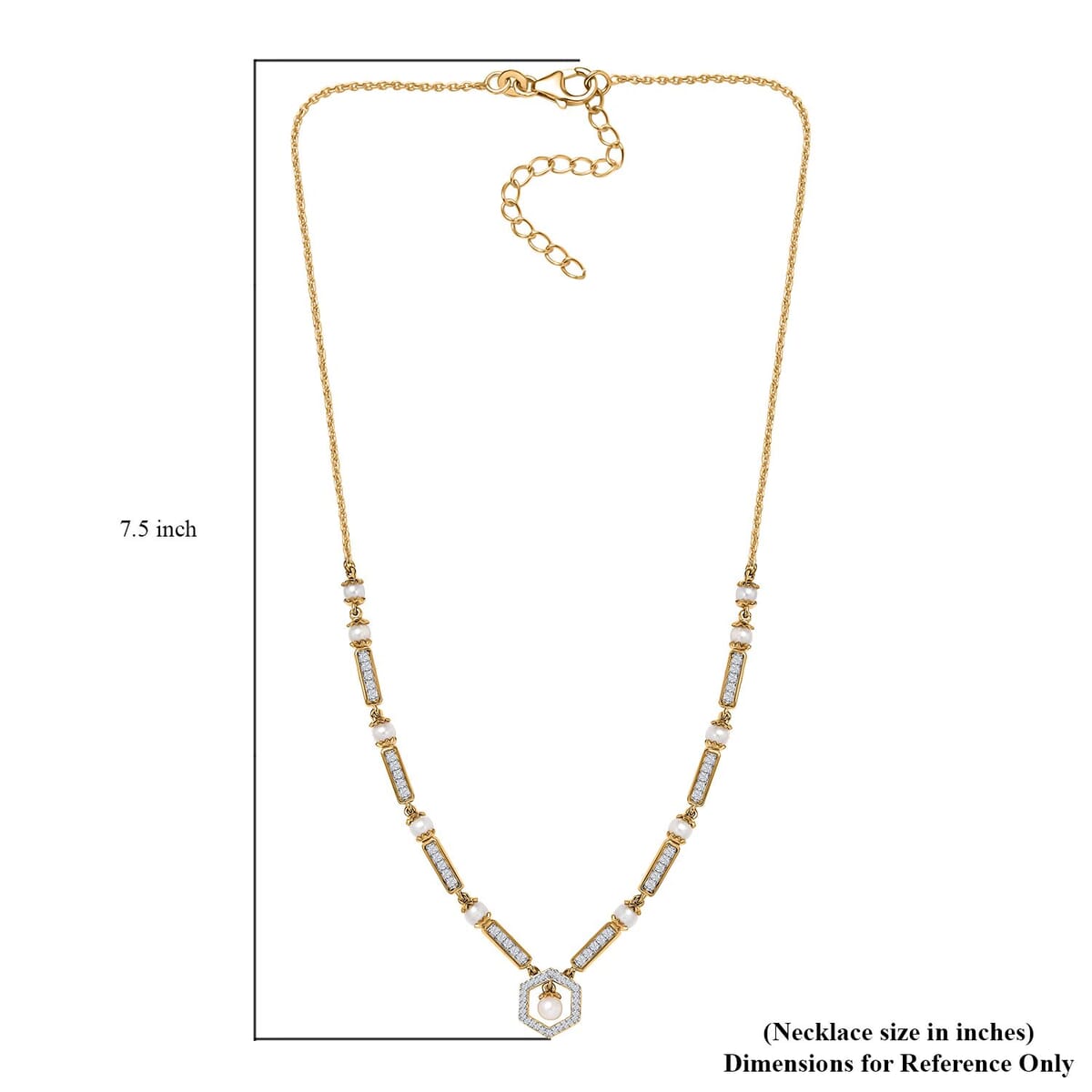 Fresh Water Pearl and Moissanite 0.90 ctw Necklace in Vermeil Yellow Gold Over Sterling Silver 18 Inches image number 5