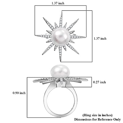 D'Joy Freshwater Pearl and Moissanite 0.75 ctw Ring in Platinum Over Sterling Silver (Size 6.0)