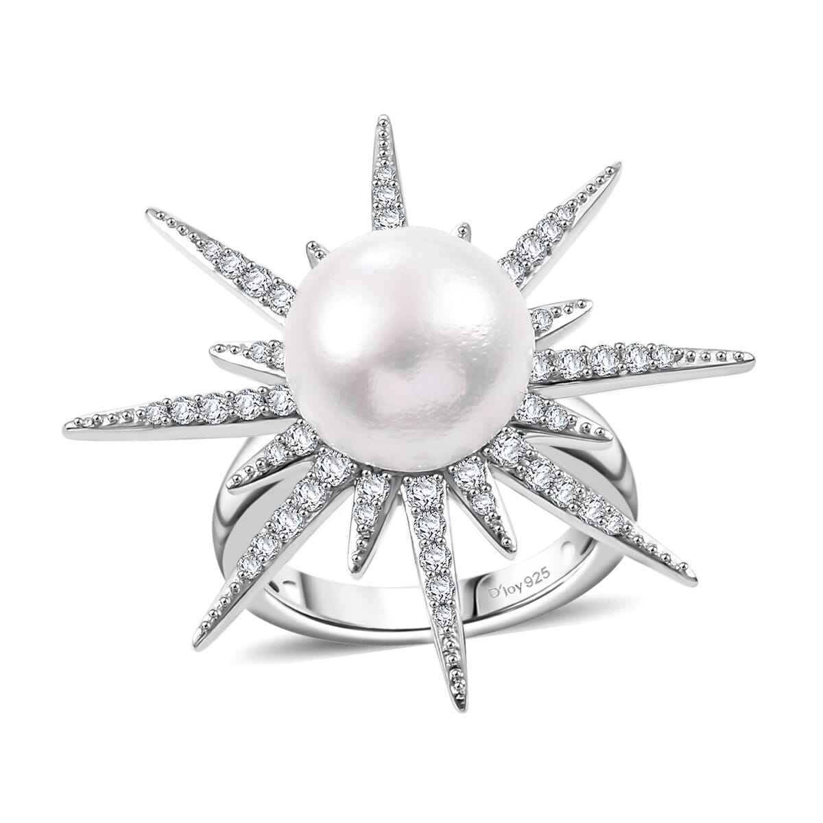 Freshwater Pearl and Moissanite 0.75 ctw Ring in Platinum Over Sterling Silver (Size 9.0) image number 0