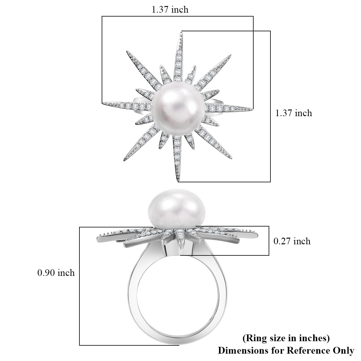 Freshwater Pearl and Moissanite 0.75 ctw Ring in Platinum Over Sterling Silver (Size 9.0) image number 5