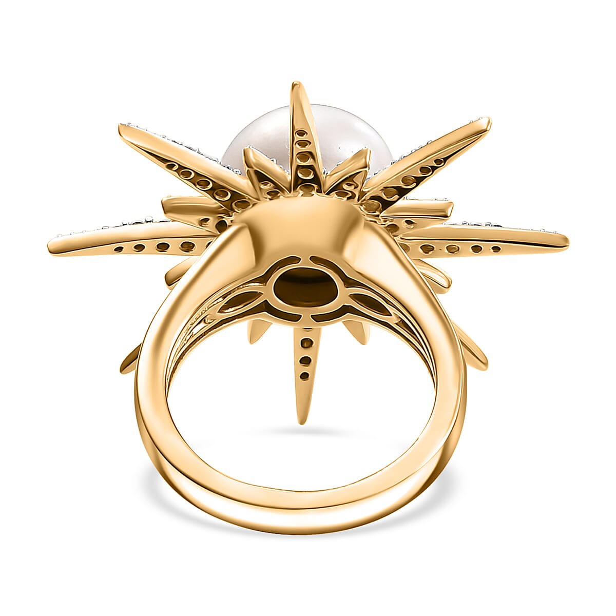 D'Joy Freshwater Pearl and Moissanite 0.75 ctw Ring in Vermeil Yellow Gold Over Sterling Silver (Size 6.0) 