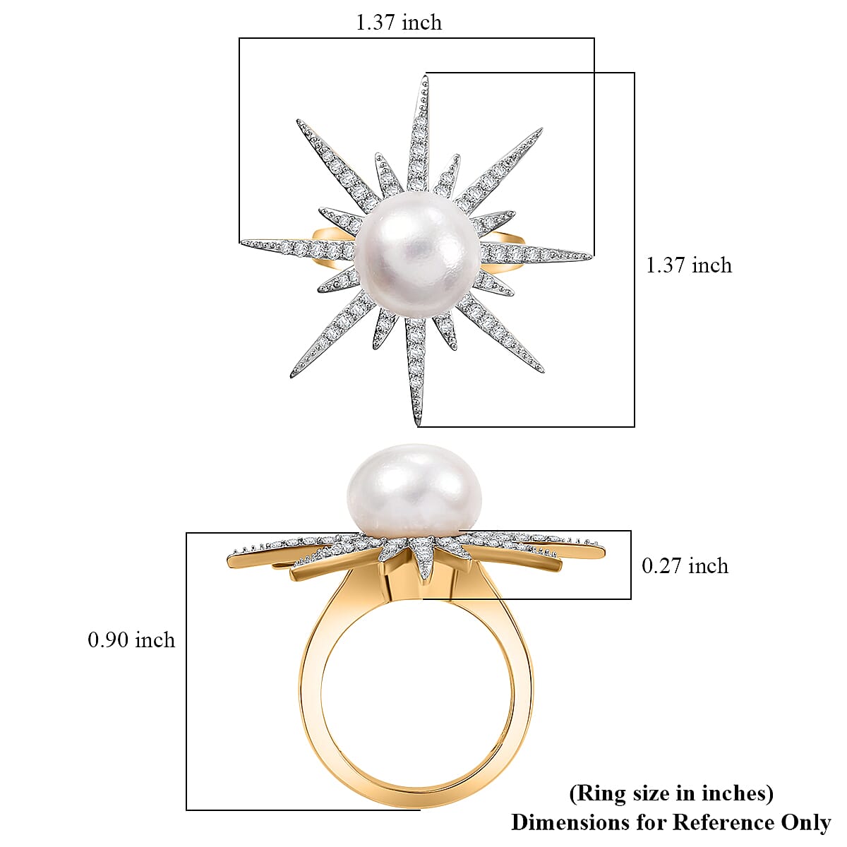 D'Joy Freshwater Pearl and Moissanite 0.75 ctw Ring in Vermeil Yellow Gold Over Sterling Silver (Size 7.0) 