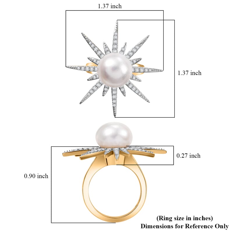 D'Joy Freshwater Pearl and Moissanite 0.75 ctw Ring in Vermeil Yellow Gold Over Sterling Silver (Size 7.0) 