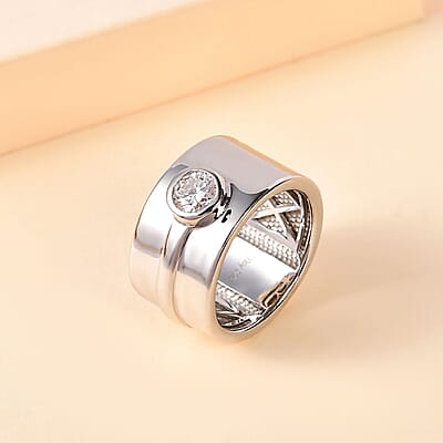 Moissanite Ring in Platinum Over Sterling Silver (Size 10.0) 0.40 ctw