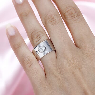 Moissanite Ring in Platinum Over Sterling Silver (Size 10.0) 0.40 ctw