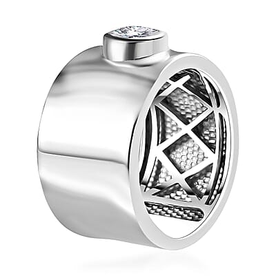 Moissanite Ring in Platinum Over Sterling Silver (Size 10.0) 0.40 ctw