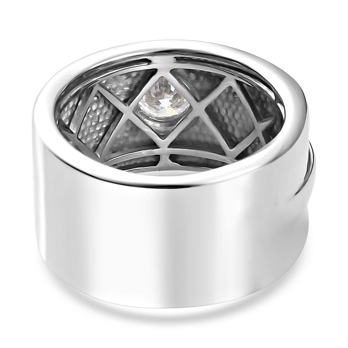 Moissanite (Rnd 5mm) Ring in Platinum Over Sterling Silver (Size 10.0) 0.40 ctw image number 4