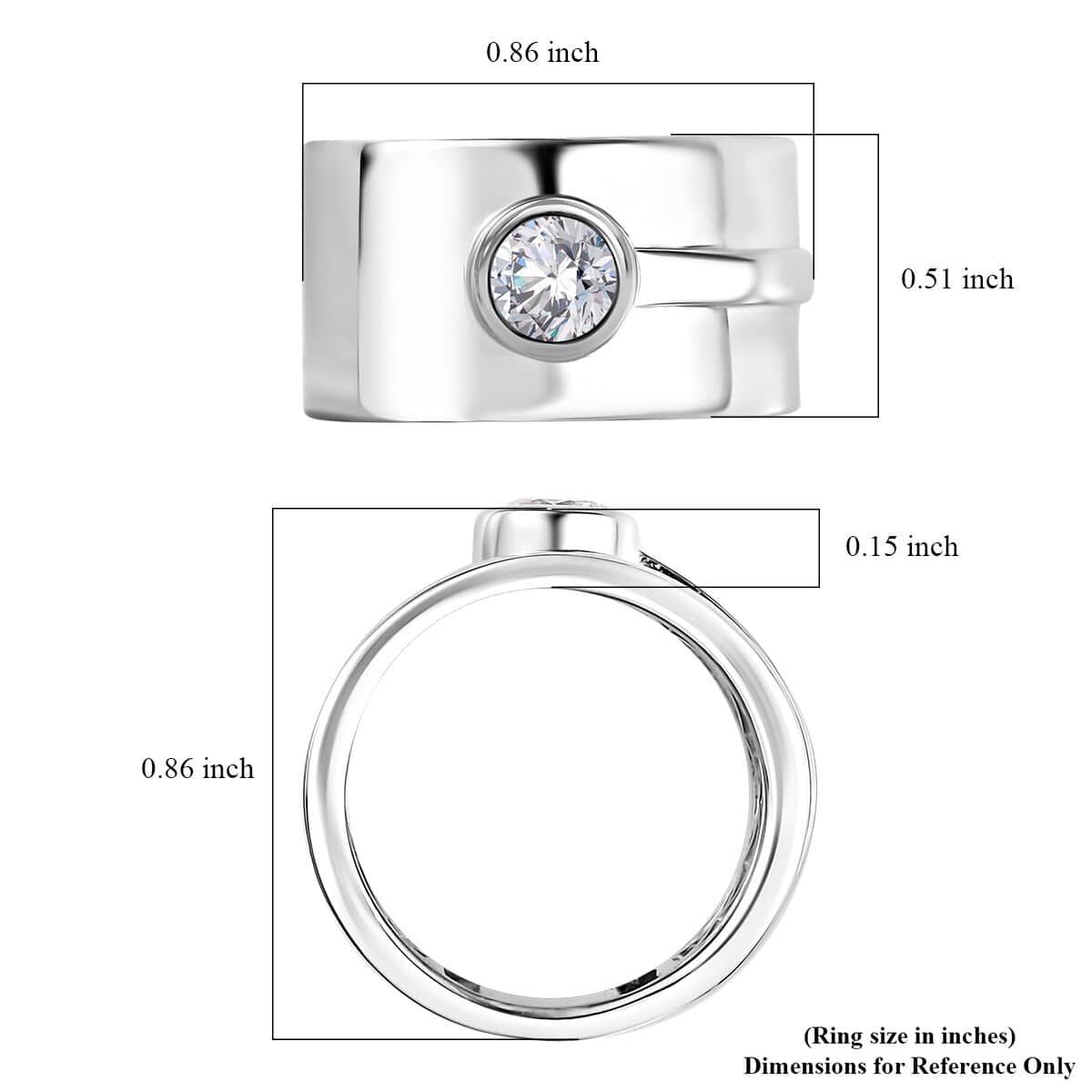 Moissanite (Rnd 5mm) Ring in Platinum Over Sterling Silver (Size 10.0) 0.40 ctw image number 5