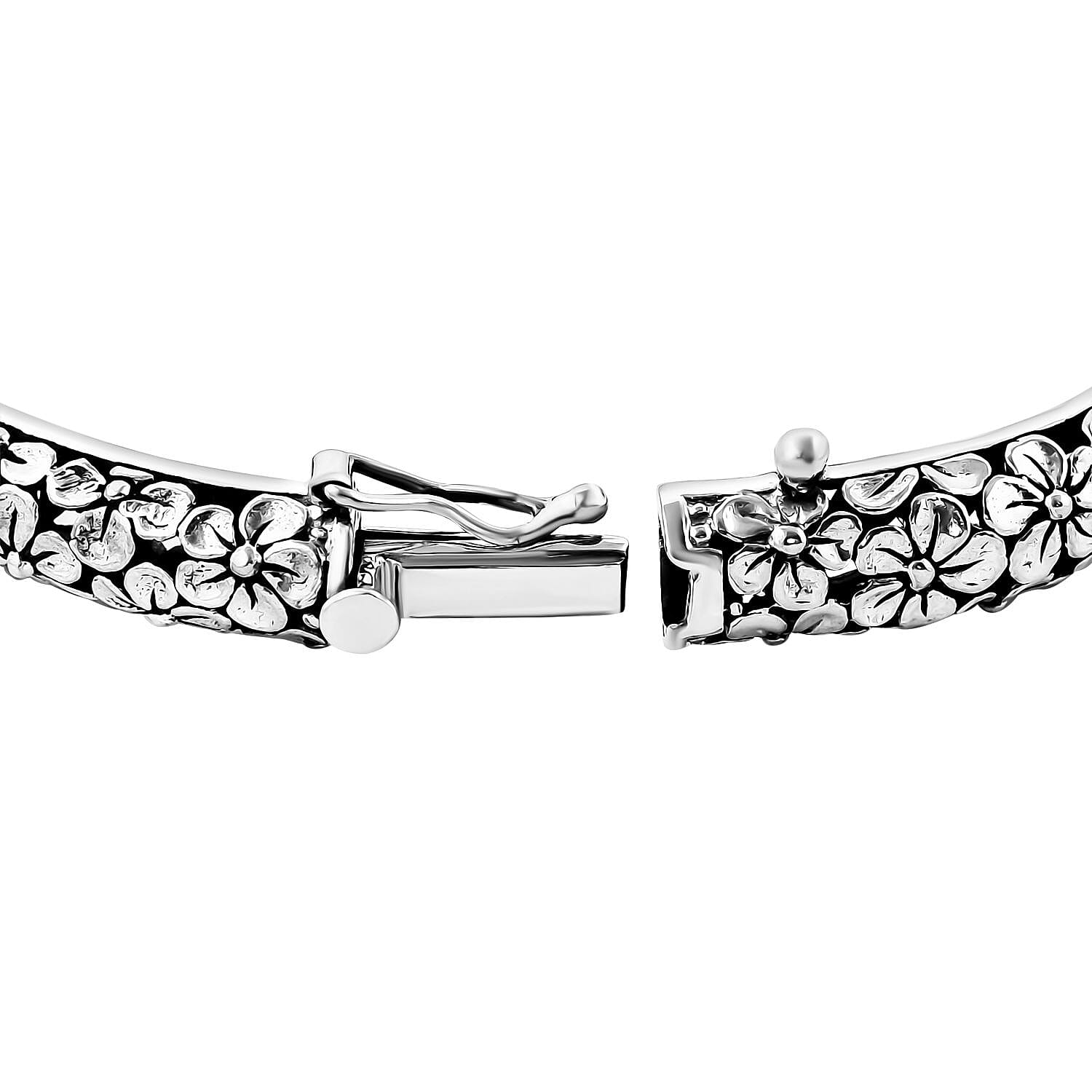 Bali Legacy Frangipani Flower Bangle Bracelet in Sterling Silver (6.50 In) 26.15 Grams