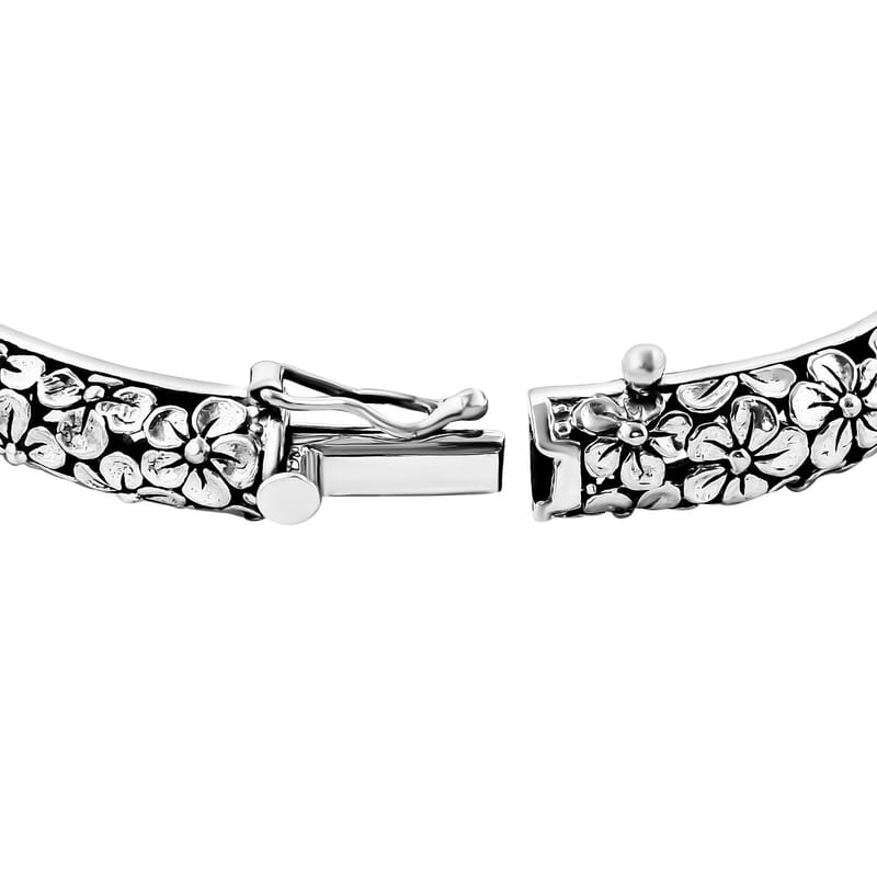 Bali Legacy Frangipani Flower Bangle Bracelet in Sterling Silver (6.50 In) 26.15 Grams