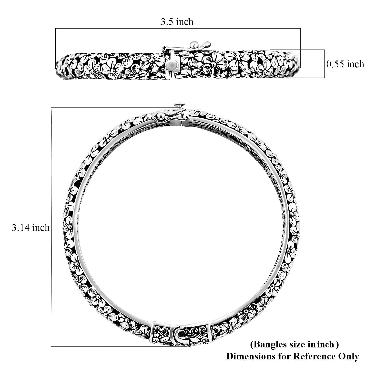 Bali Legacy Frangipani Flower Bangle Bracelet in Sterling Silver (6.50 In) 26.15 Grams