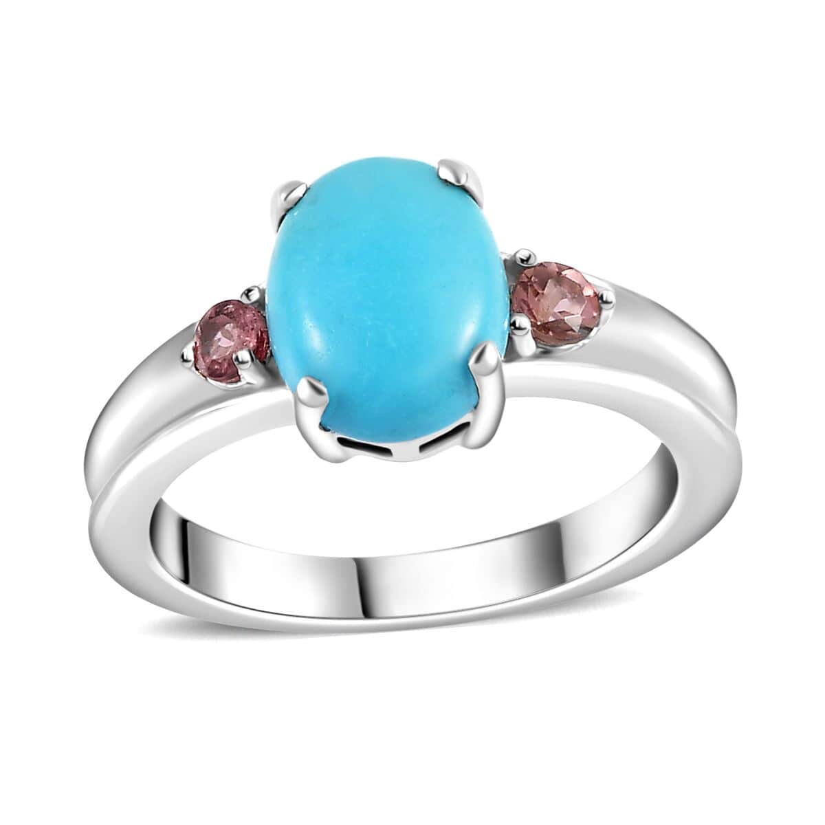 Sleeping Beauty Turquoise and Blush Tourmaline Ring in Platinum Over Sterling Silver (Size 10.0) 1.65 ctw image number 0