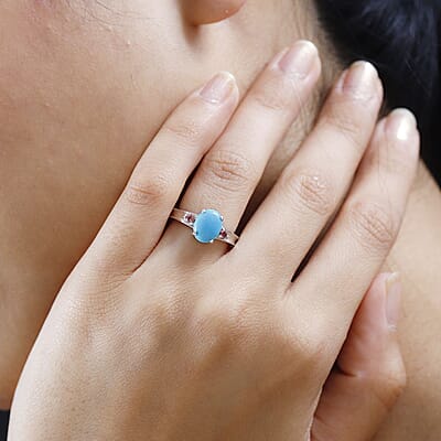 Sleeping Beauty Turquoise and Blush Tourmaline Ring in Platinum Over Sterling Silver (Size 10.0) 1.65 ctw