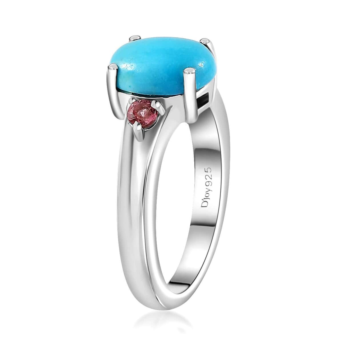 Sleeping Beauty Turquoise and Blush Tourmaline Ring in Platinum Over Sterling Silver (Size 10.0) 1.65 ctw image number 3