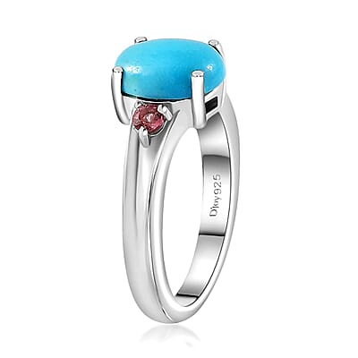 Sleeping Beauty Turquoise and Blush Tourmaline Ring in Platinum Over Sterling Silver (Size 10.0) 1.65 ctw