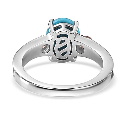 Sleeping Beauty Turquoise and Blush Tourmaline Ring in Platinum Over Sterling Silver (Size 10.0) 1.65 ctw