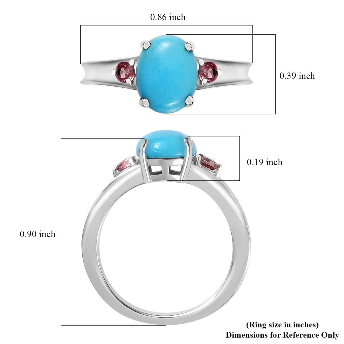 Sleeping Beauty Turquoise and Blush Tourmaline Ring in Platinum Over Sterling Silver (Size 10.0) 1.65 ctw image number 5