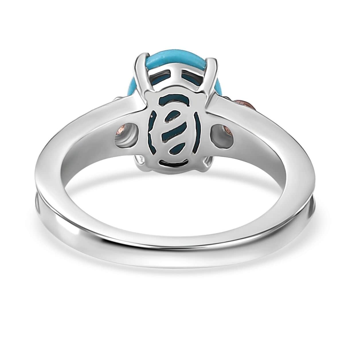 Sleeping Beauty Turquoise and Blush Tourmaline Ring in Platinum Over Sterling Silver (Size 5.0) 1.65 ctw image number 4