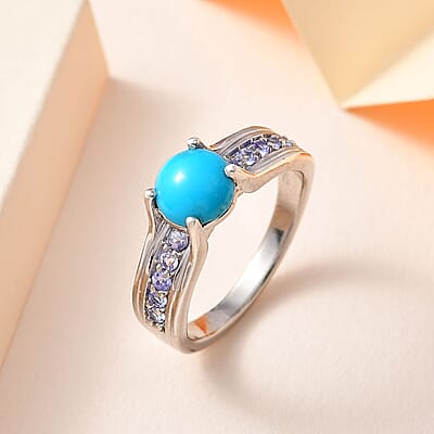 Premium Sleeping Beauty Turquoise and Tanzanite Ring in Platinum Over Sterling Silver (Size 10.0) 1.50 ctw