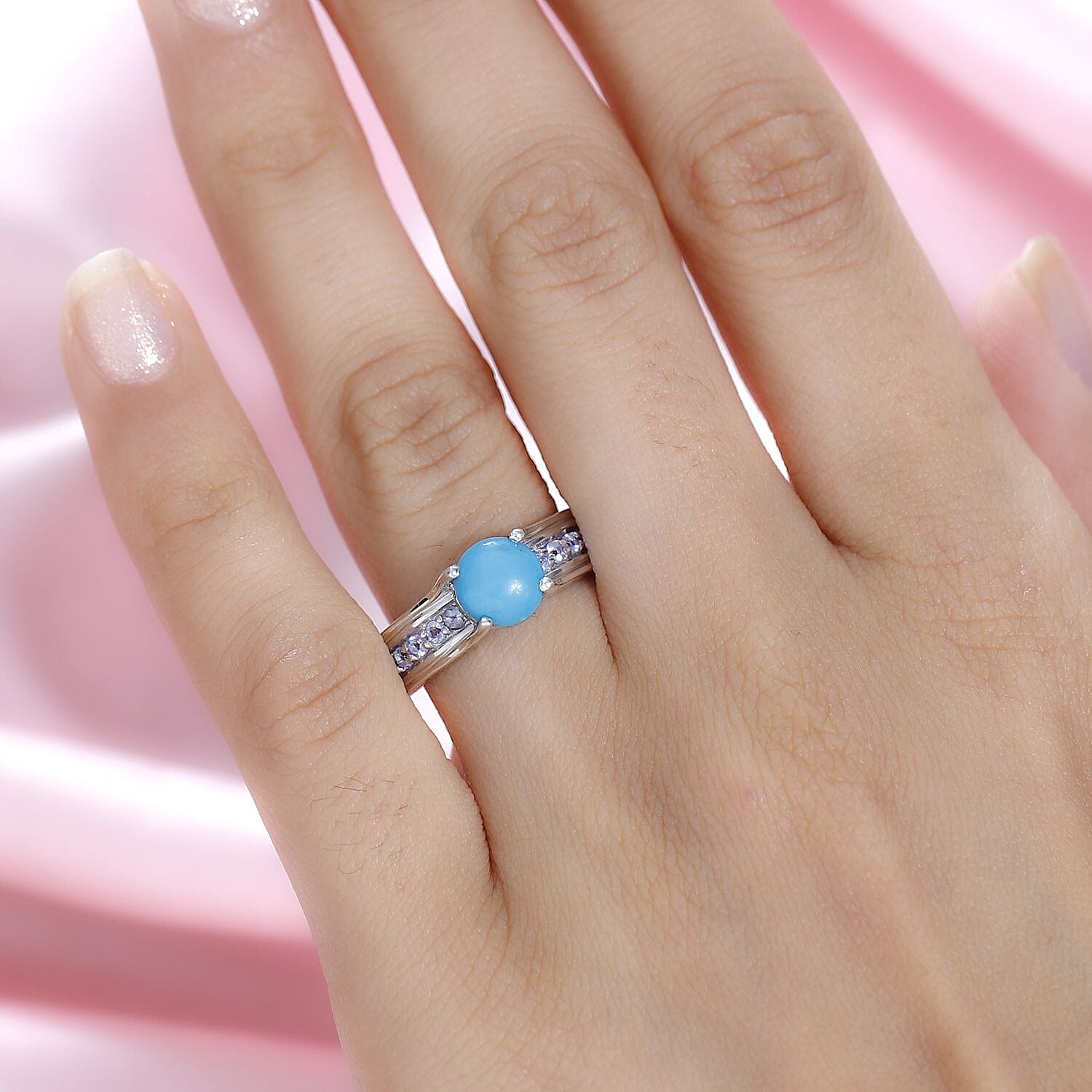 Premium Sleeping Beauty Turquoise and Tanzanite Ring in Platinum Over Sterling Silver (Size 10.0) 1.50 ctw