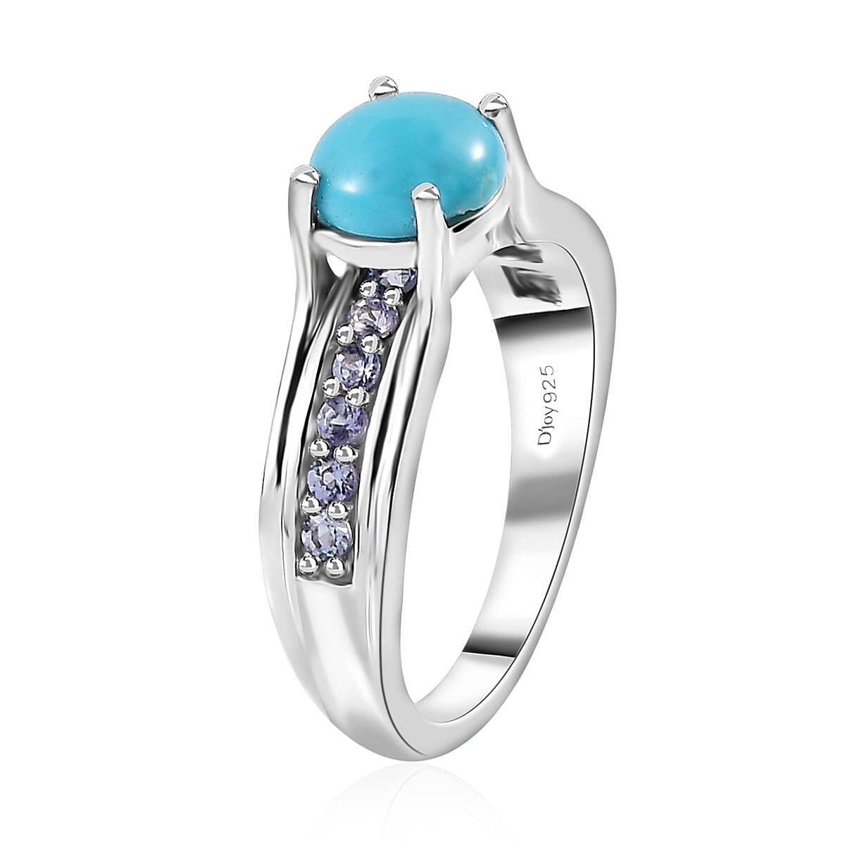 Premium Sleeping Beauty Turquoise and Tanzanite Ring in Platinum Over Sterling Silver (Size 10.0) 1.50 ctw