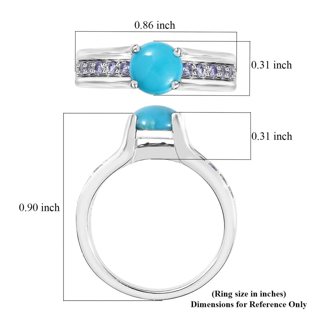Premium Sleeping Beauty Turquoise and Tanzanite Ring in Platinum Over Sterling Silver (Size 10.0) 1.50 ctw image number 5