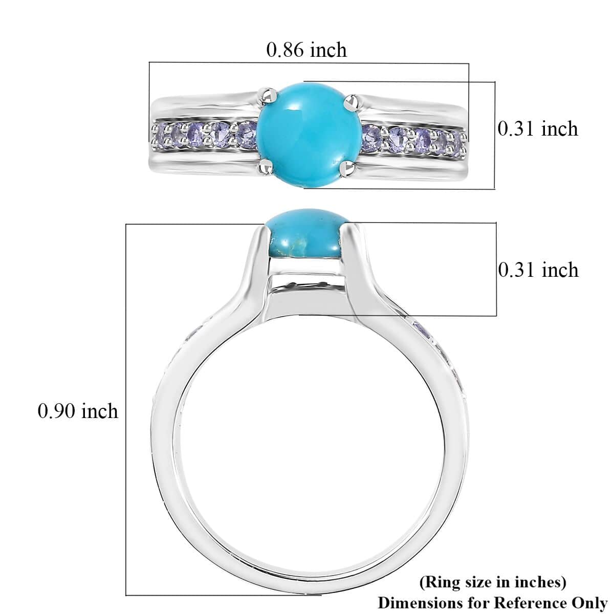 Premium Sleeping Beauty Turquoise and Tanzanite Ring in Platinum Over Sterling Silver (Size 6.0) 1.50 ctw image number 5