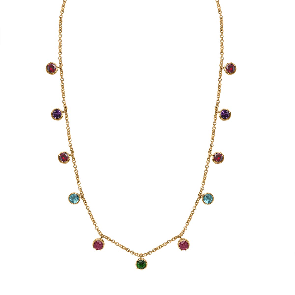Multi Gemstone Station Necklace 18-20 Inches in Vermeil Yellow Gold Over Sterling Silver 6.50 ctw image number 0