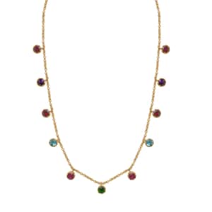 Multi Gemstone Station Necklace 18-20 Inches in Vermeil Yellow Gold Over Sterling Silver 6.50 ctw