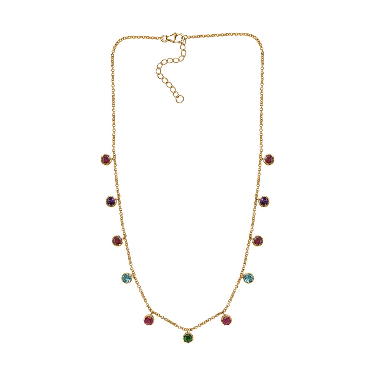 Multi Gemstone Station Necklace 18-20 Inches in Vermeil Yellow Gold Over Sterling Silver 6.50 ctw image number 3