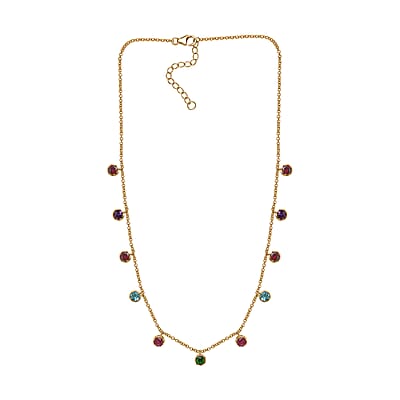 Multi Gemstone Station Necklace 18-20 Inches in Vermeil Yellow Gold Over Sterling Silver 6.50 ctw