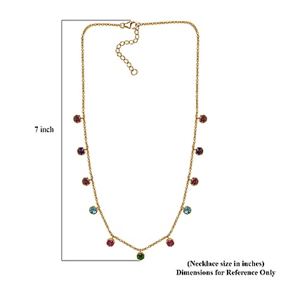 Multi Gemstone Station Necklace 18-20 Inches in Vermeil Yellow Gold Over Sterling Silver 6.50 ctw