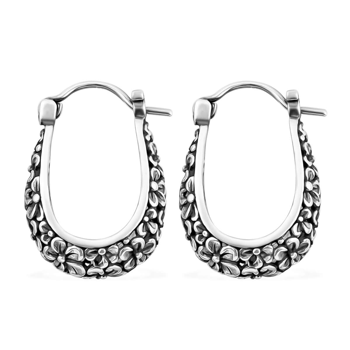 Doorbuster Bali Legacy Frangipani Flower Hoop Earrings in Sterling Silver 6 Grams image number 3