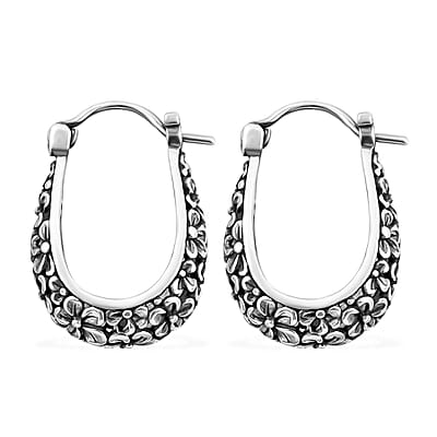 Bali Legacy Frangipani Flower Hoop Earrings in Sterling Silver 6 Grams