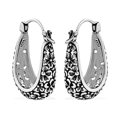 Bali Legacy Frangipani Flower Hoop Earrings in Sterling Silver 6 Grams