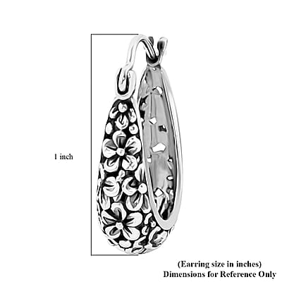 Bali Legacy Frangipani Flower Hoop Earrings in Sterling Silver 6 Grams