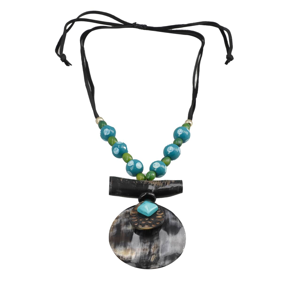 Buffalo Horn Necklace with Wooden Beads (Adjustable) image number 0