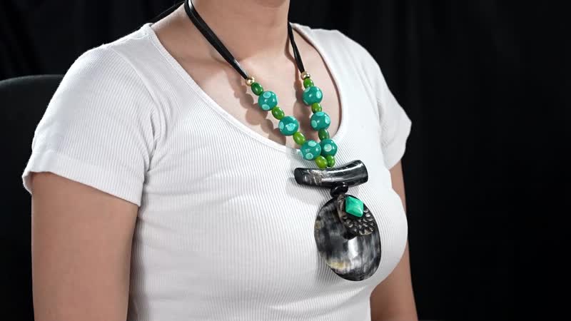 Buffalo Horn Necklace with Wooden Beads (Adjustable)