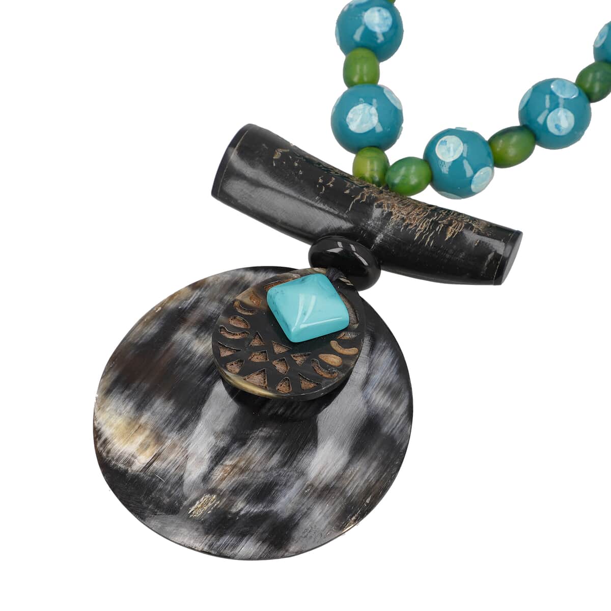 Buffalo Horn Necklace with Wooden Beads (Adjustable) image number 2