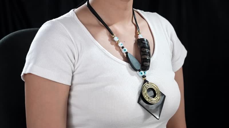 Buffalo Horn Necklace with Wooden Beads (Adjustable)