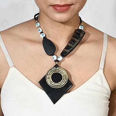 Buffalo Horn Necklace with Wooden Beads (Adjustable)