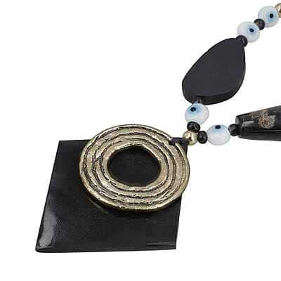 Buffalo Horn Necklace with Wooden Beads (Adjustable)